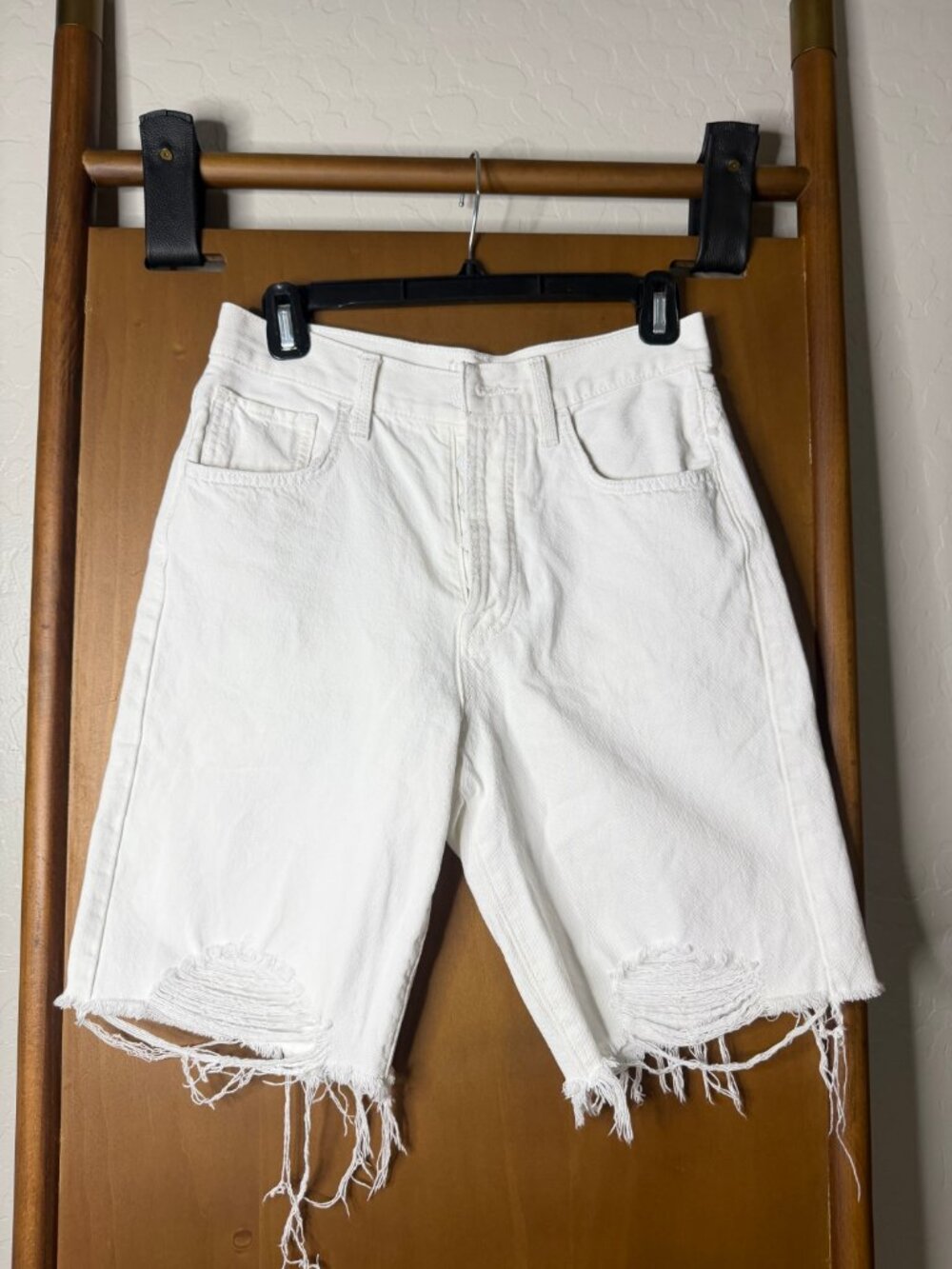 7 For All Mankind The Easy James White Denim Raw-Hem Bermuda Shorts, 26
